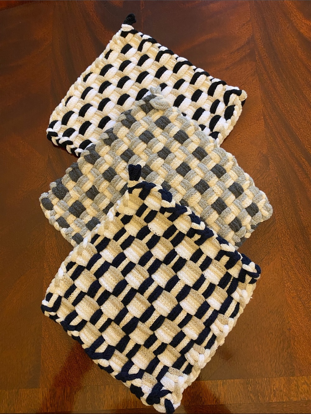 Handwoven Check Cotton Dishcloths - Navy, Gray, White 100% Cotton
